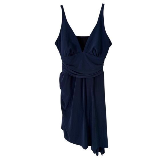 Magicsuit Blue Asymmetrical Pleated Wrap Dress swimsuit size medium slimming - Picture 1 of 6